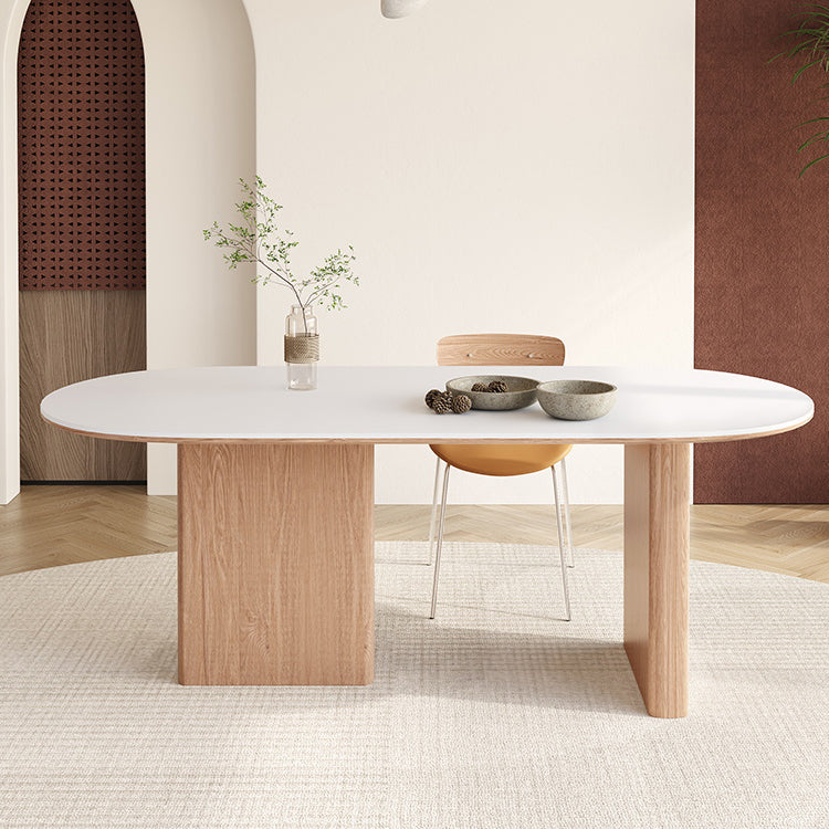 Oval Stone Dining Table Contemporary Dining Table with Double Pedestal Base