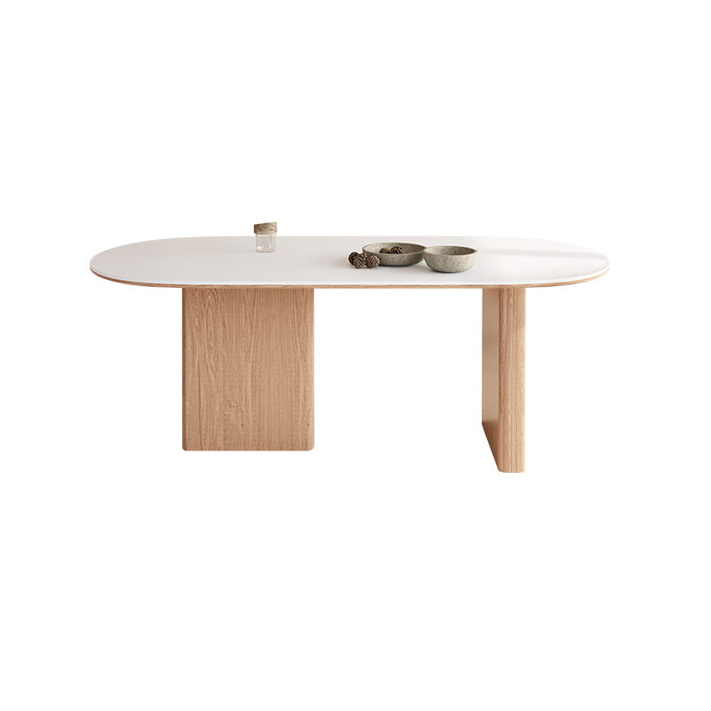 Oval Stone Dining Table Contemporary Dining Table with Double Pedestal Base