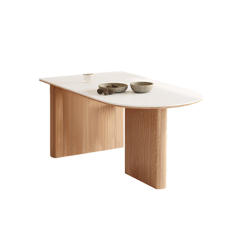Oval Stone Dining Table Contemporary Dining Table with Double Pedestal Base