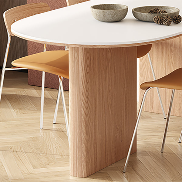 Oval Stone Dining Table Contemporary Dining Table with Double Pedestal Base