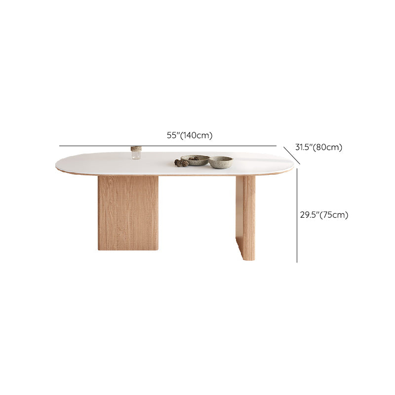 Oval Stone Dining Table Contemporary Dining Table with Double Pedestal Base