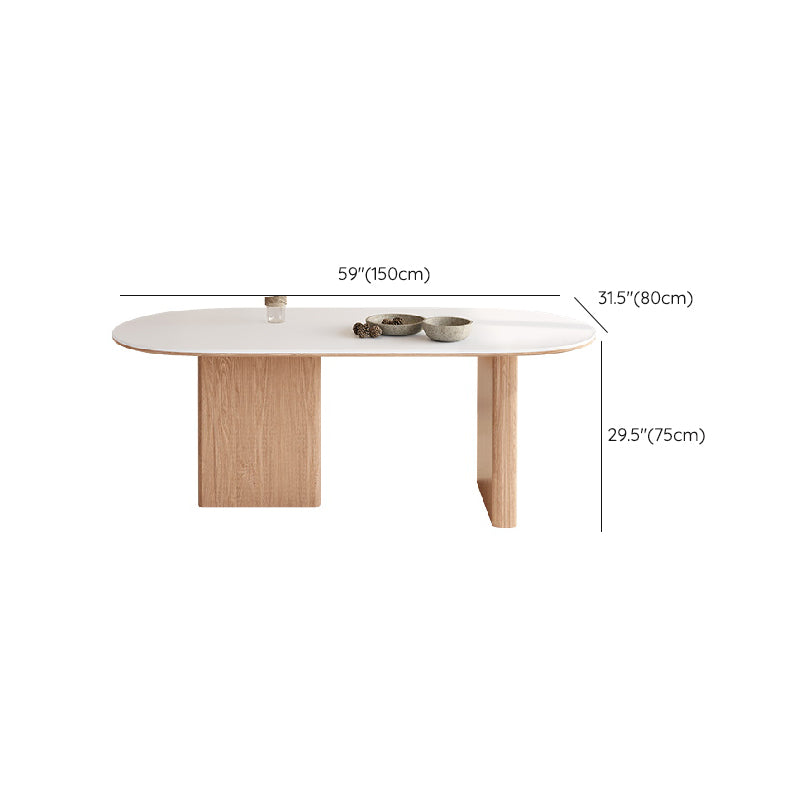 Oval Stone Dining Table Contemporary Dining Table with Double Pedestal Base