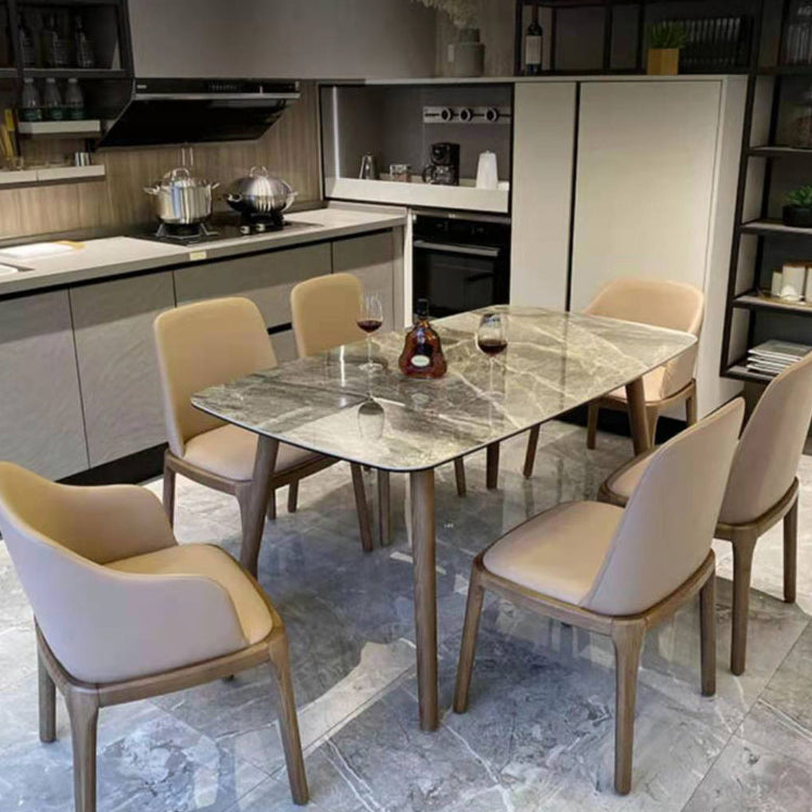 Gray Stone Top Table with Ash Wood Frame Modern Dining Table for Home