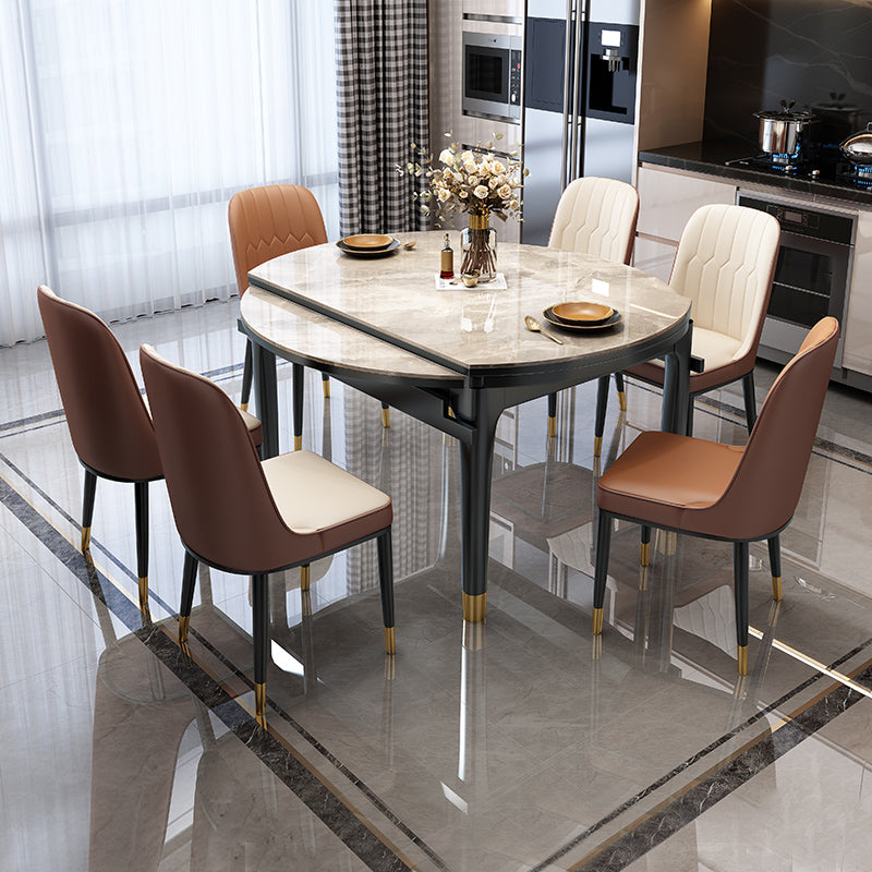 Round Extendable Dining Table Modern Stone Dining Table with Solid Wood Base