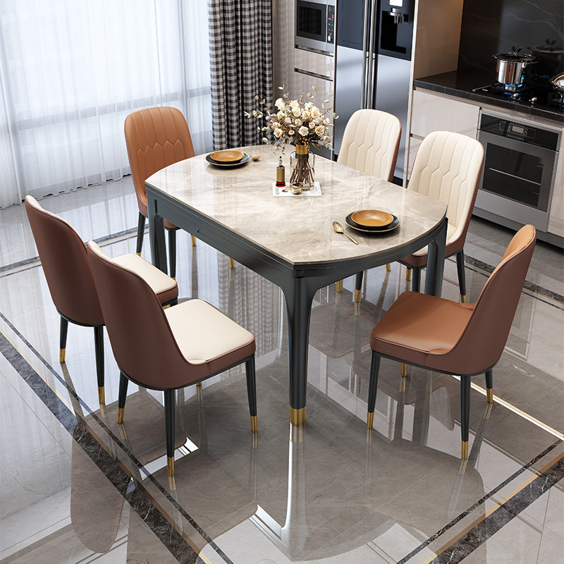 Round Extendable Dining Table Modern Stone Dining Table with Solid Wood Base