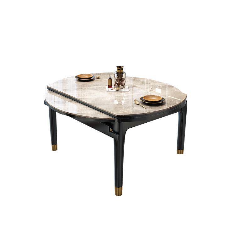 Round Extendable Dining Table Modern Stone Dining Table with Solid Wood Base