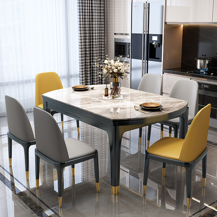 Round Extendable Dining Table Modern Stone Dining Table with Solid Wood Base