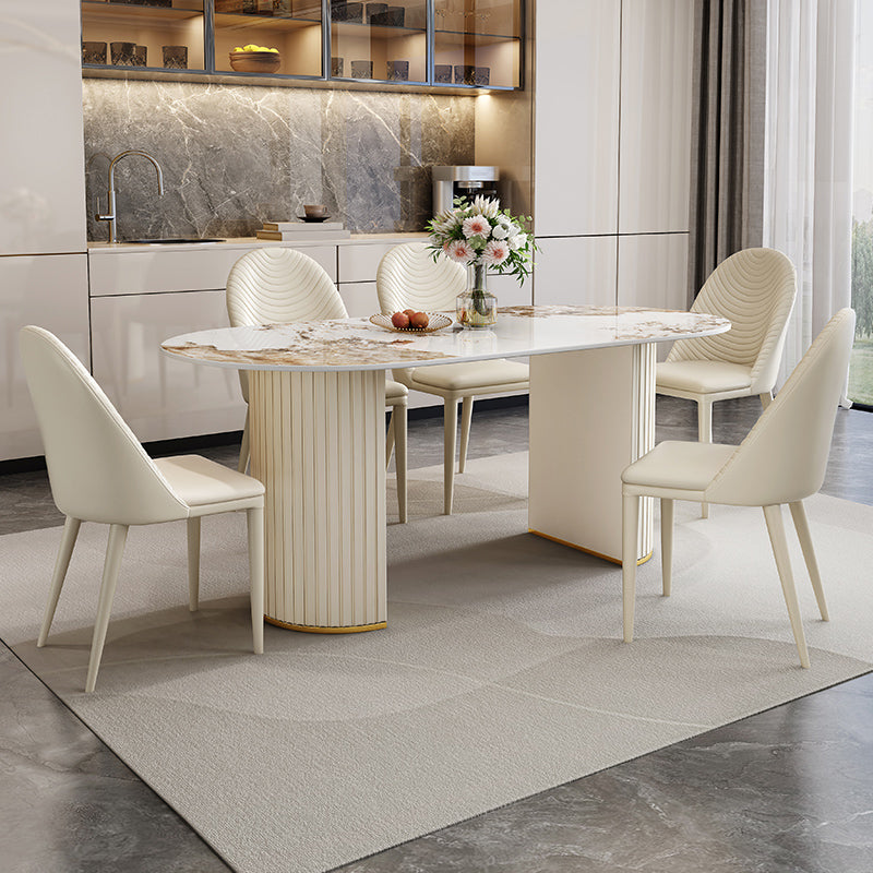 Iron Double Pedestal Dining Table Modern Oval Dining Table for Dining Room