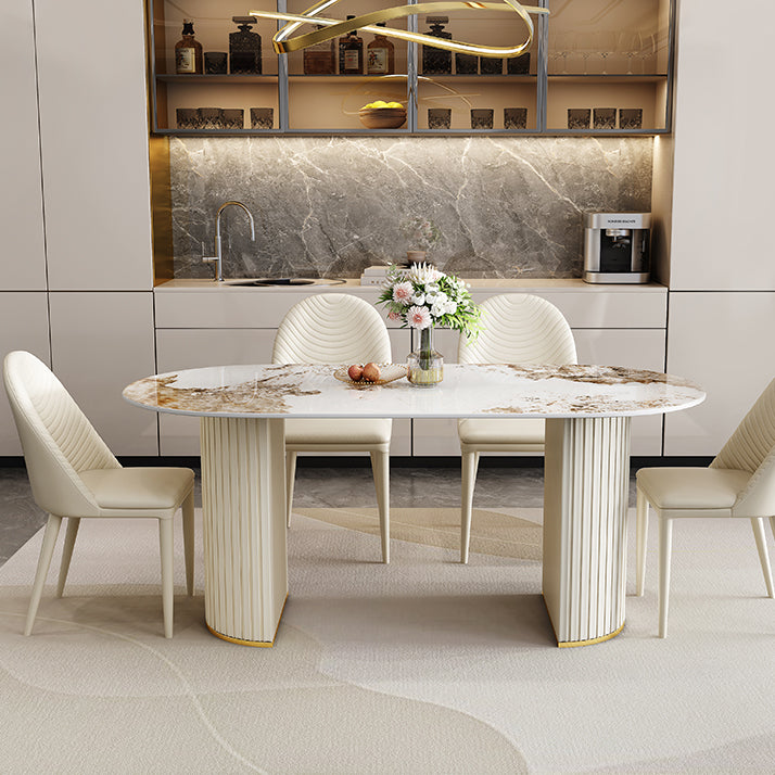 Iron Double Pedestal Dining Table Modern Oval Dining Table for Dining Room