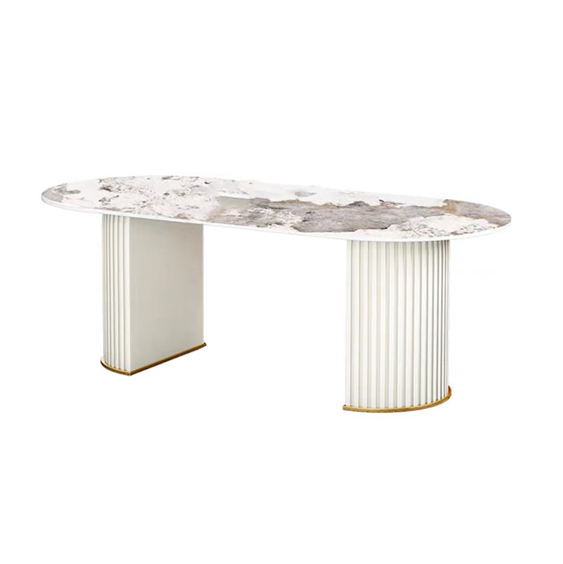 Iron Double Pedestal Dining Table Modern Oval Dining Table for Dining Room