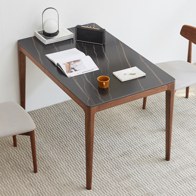Industrial Style Rectangle Table Sintered Stone Table with Wooden Legs for Home Use