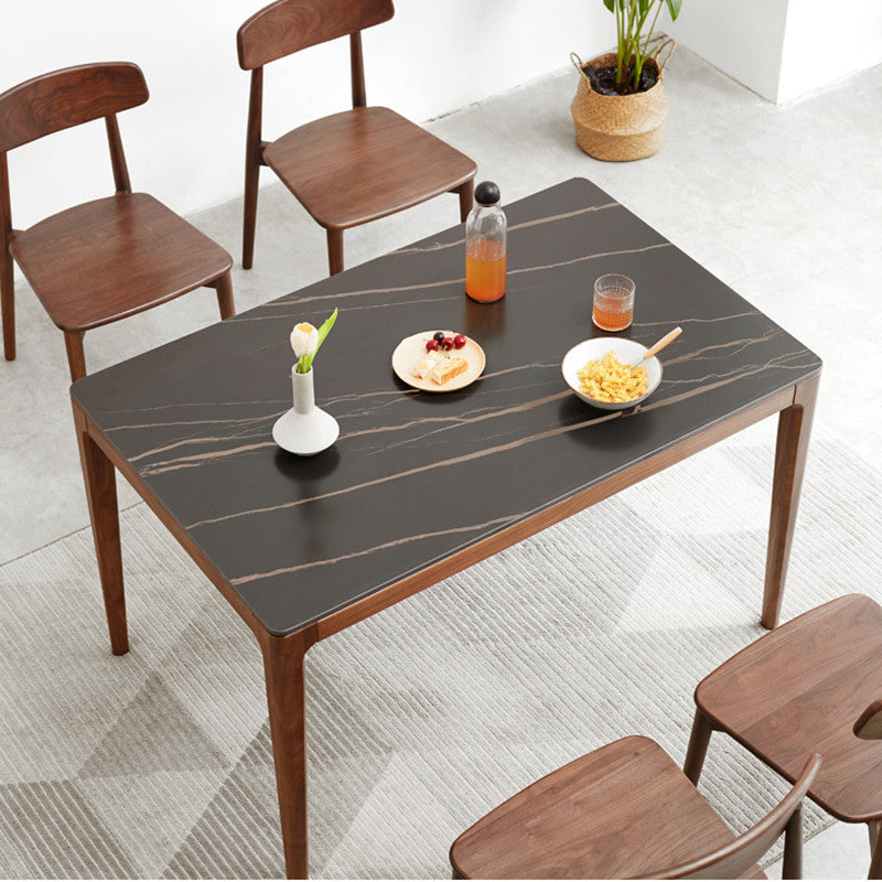 Industrial Style Rectangle Table Sintered Stone Table with Wooden Legs for Home Use