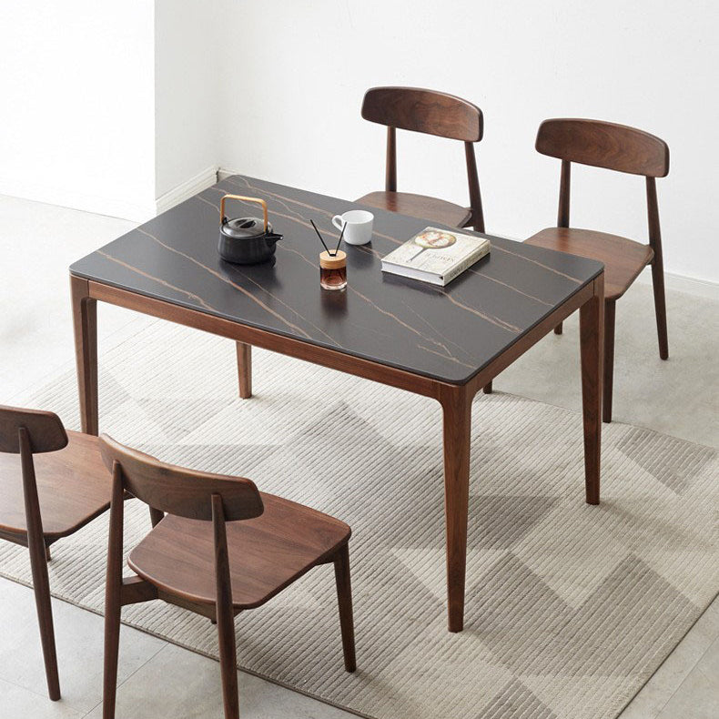 Industrial Style Rectangle Table Sintered Stone Table with Wooden Legs for Home Use