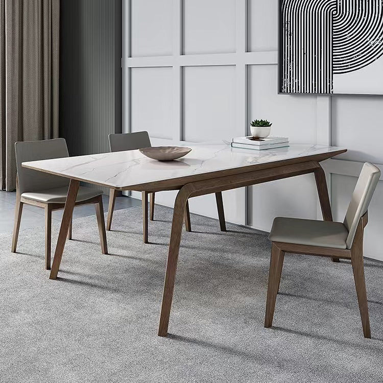 Modern Style Rectangle Table Sintered Stone Table with Wooden Legs for Home Use
