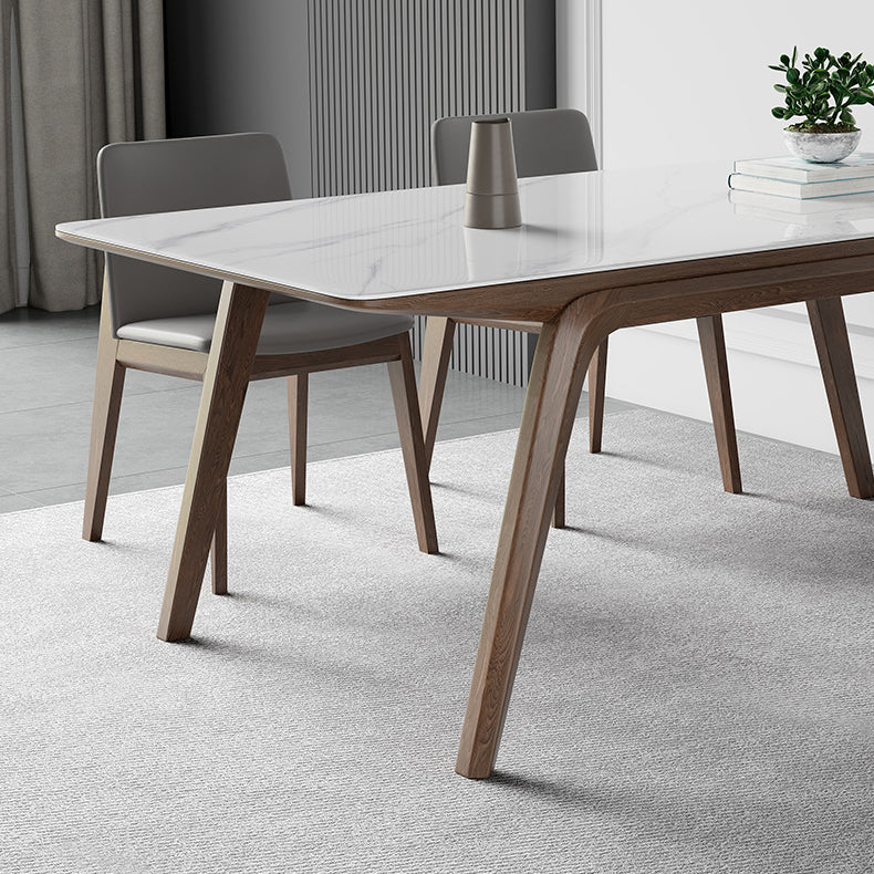 Modern Style Rectangle Table Sintered Stone Table with Wooden Legs for Home Use
