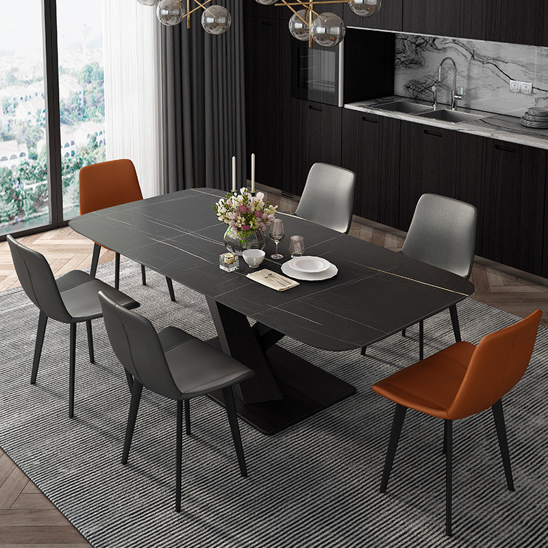 Industrial Style Rectangle Table Sintered Stone Table with Metal Legs for Kitchen