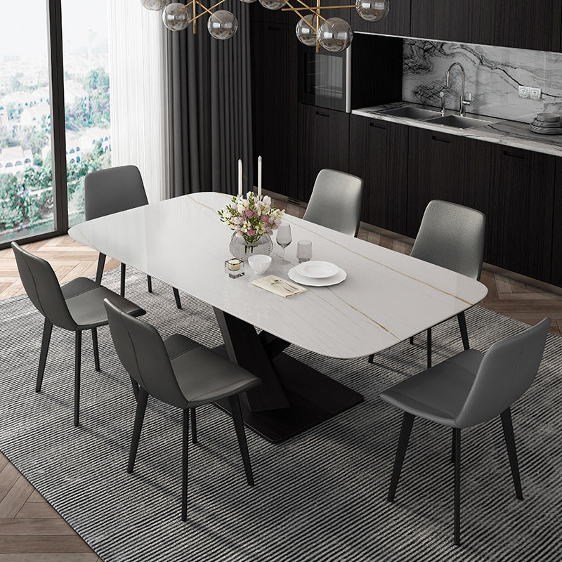 Industrial Style Rectangle Table Sintered Stone Table with Metal Legs for Kitchen