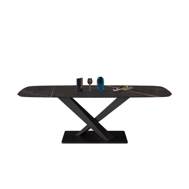 Industrial Style Rectangle Table Sintered Stone Table with Metal Legs for Kitchen