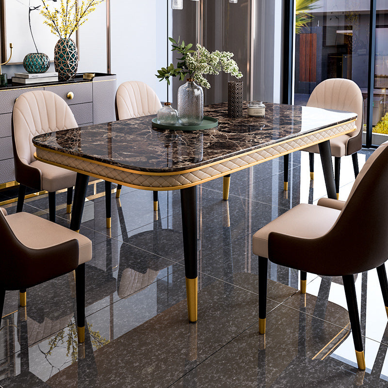 Glam Style Rectangle Table Faux Marble Table with Metal Legs for Kitchen