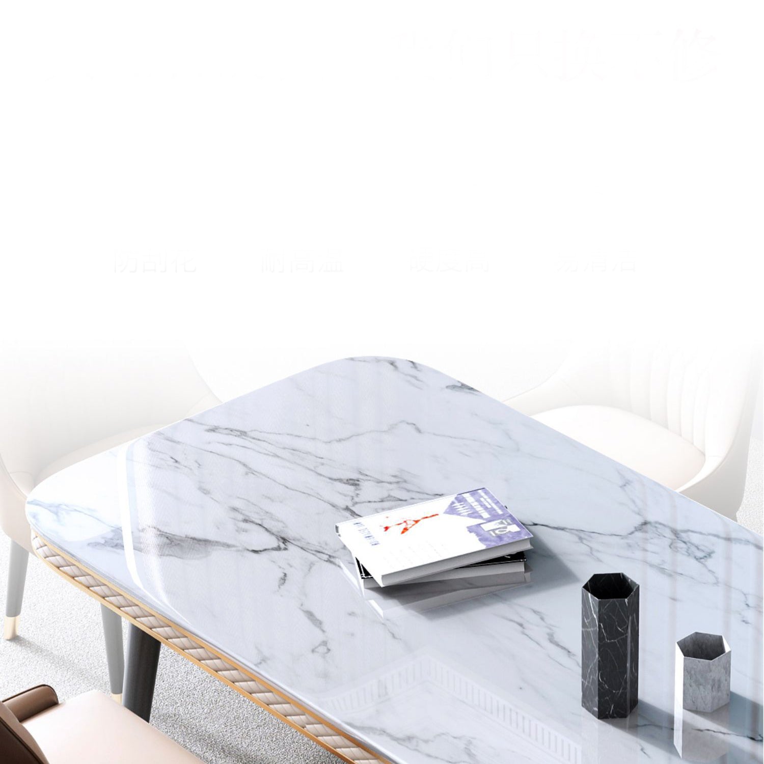Glam Style Rectangle Table Faux Marble Table with Metal Legs for Kitchen