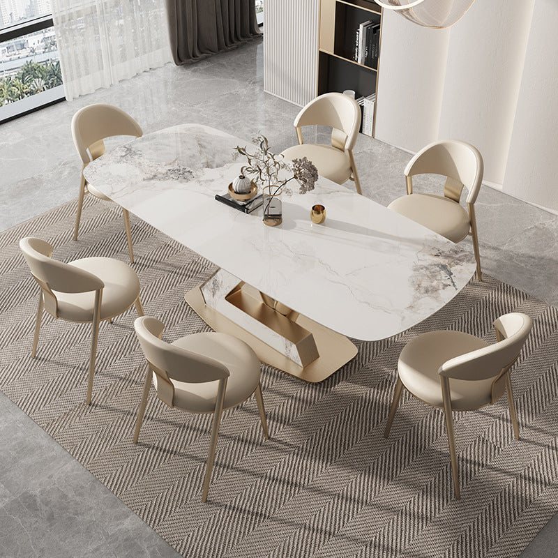 Glam Rectangle Dining Table Sintered Stone Table with Metal Legs for Kitchen