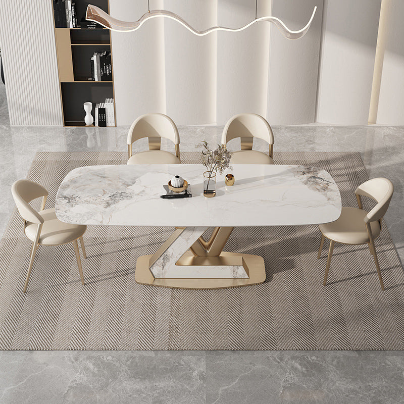 Glam Rectangle Dining Table Sintered Stone Table with Metal Legs for Kitchen