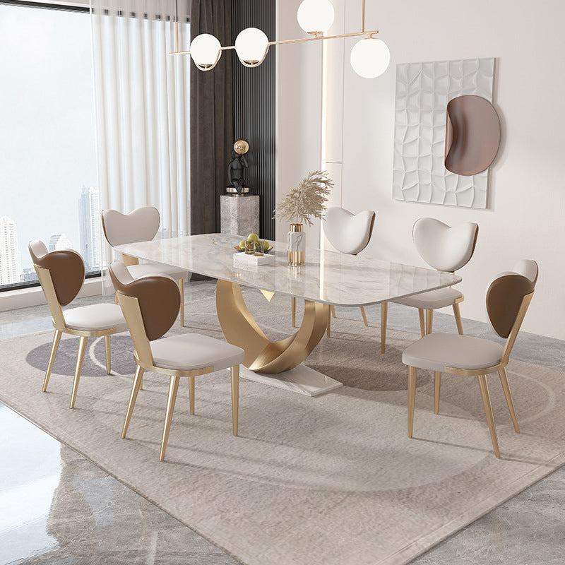 Glam Rectangle Dining Table Sintered Stone Table with Metal Legs for Home