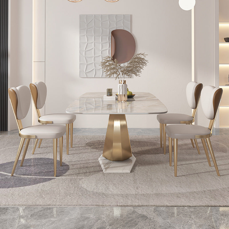 Glam Rectangle Dining Table Sintered Stone Table with Metal Legs for Home