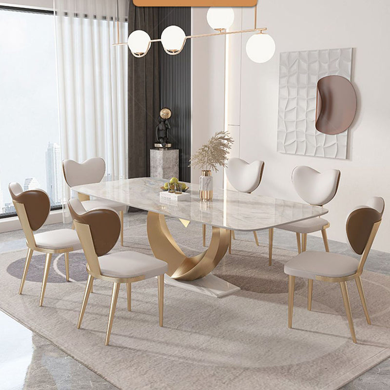 Glam Rectangle Dining Table Sintered Stone Table with Metal Legs for Home