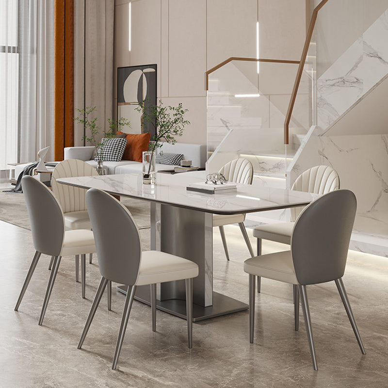 Modern Rectangle Dining Table Sintered Stone Table with Metal Legs for Home
