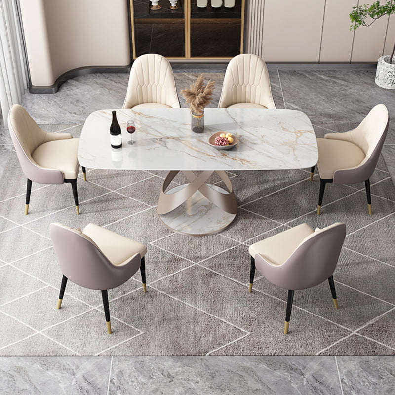 Modern Style Dining Rectangle Table Sintered Stone Table with Metal Legs for Home