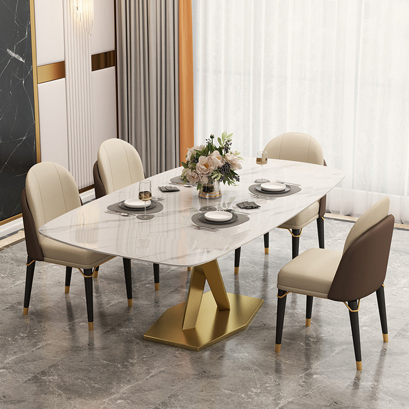 Glam Style Dining Rectangle Table Sintered Stone Table with Metal Legs for Home