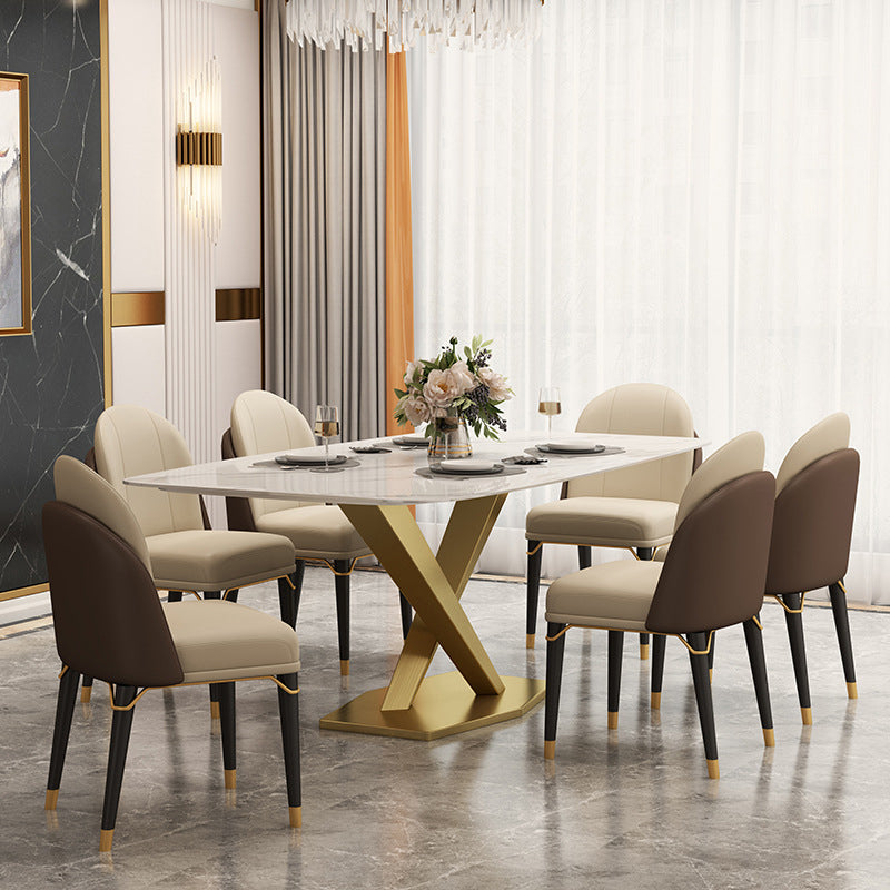 Glam Style Dining Rectangle Table Sintered Stone Table with Metal Legs for Home