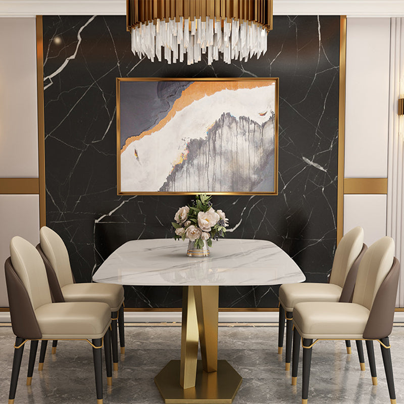 Glam Style Dining Rectangle Table Sintered Stone Table with Metal Legs for Home
