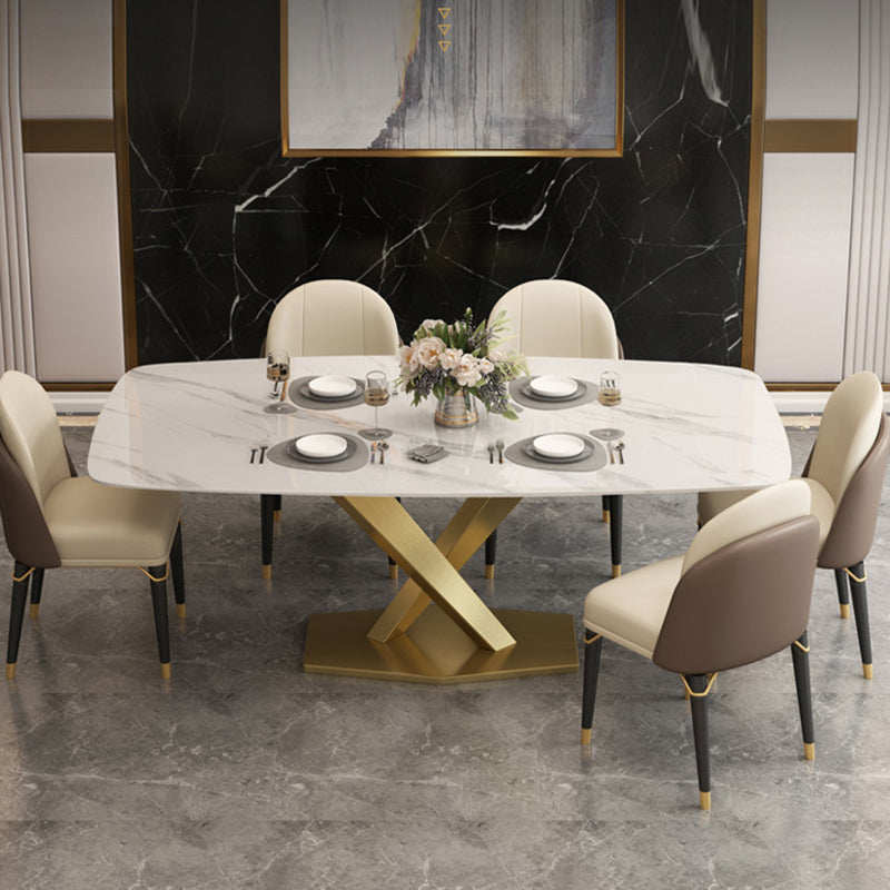 Glam Style Dining Rectangle Table Sintered Stone Table with Metal Legs for Home