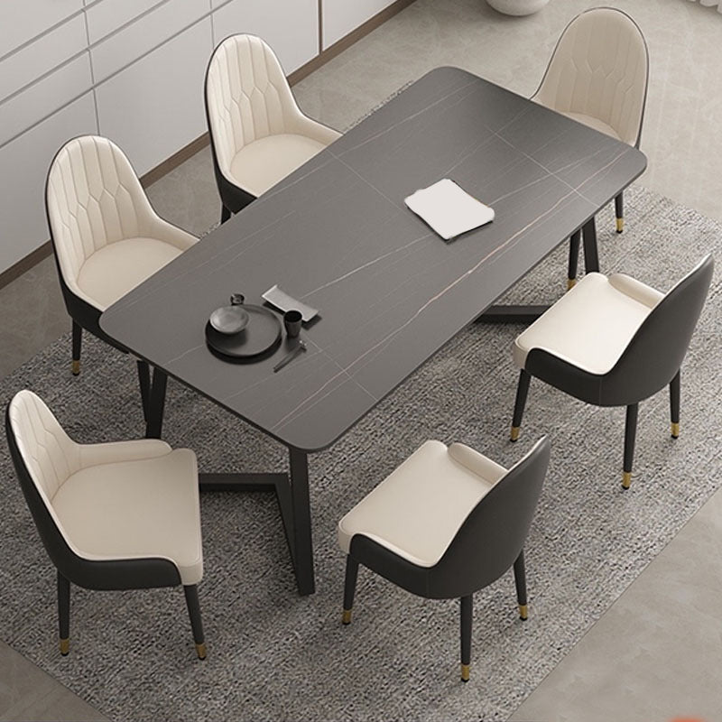 Modern Matte Finish Dining Table for Home Stone Top Dinette Table with Metal Sled