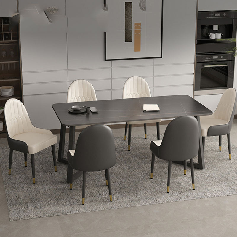 Modern Matte Finish Dining Table for Home Stone Top Dinette Table with Metal Sled