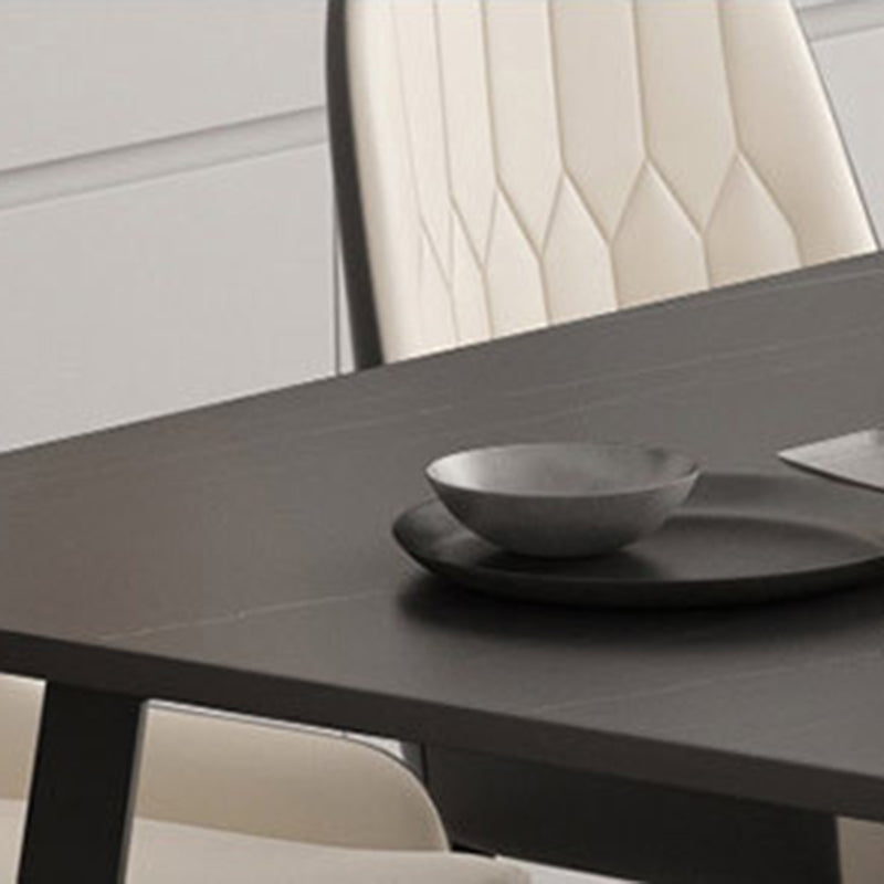 Modern Matte Finish Dining Table for Home Stone Top Dinette Table with Metal Sled