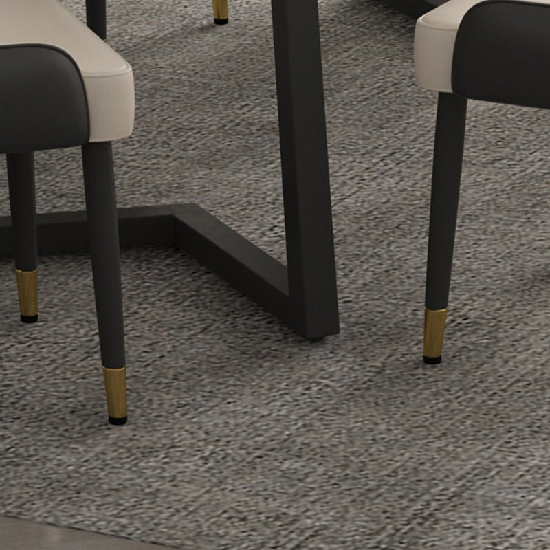 Modern Matte Finish Dining Table for Home Stone Top Dinette Table with Metal Sled