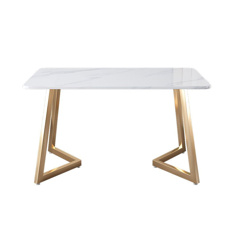 Iron Double Pedestal Table Modern Rectangle Stone Dining Table