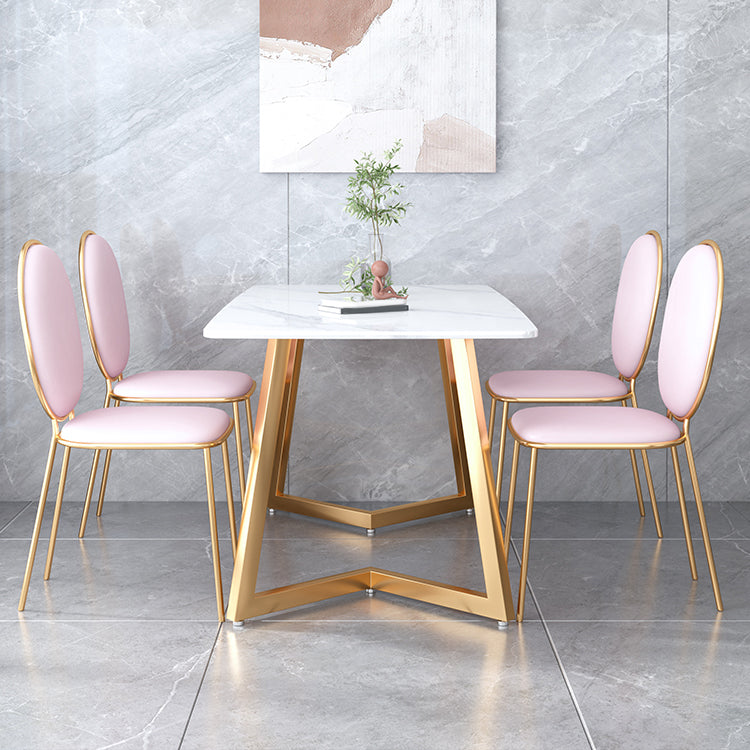 Iron Double Pedestal Table Modern Rectangle Stone Dining Table