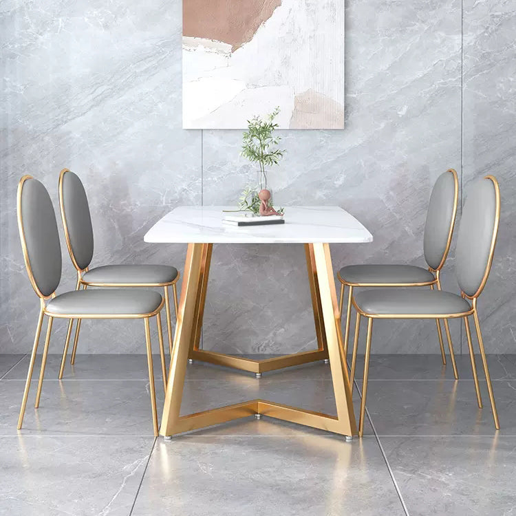Iron Double Pedestal Table Modern Rectangle Stone Dining Table