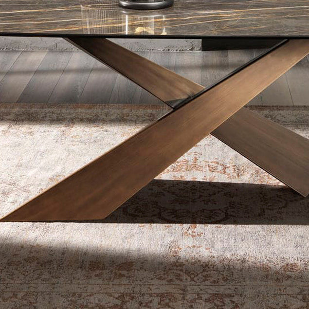 Contemporary Style Rectangle Dining Table Sintered Stone Table with Metal Legs for Kitchen