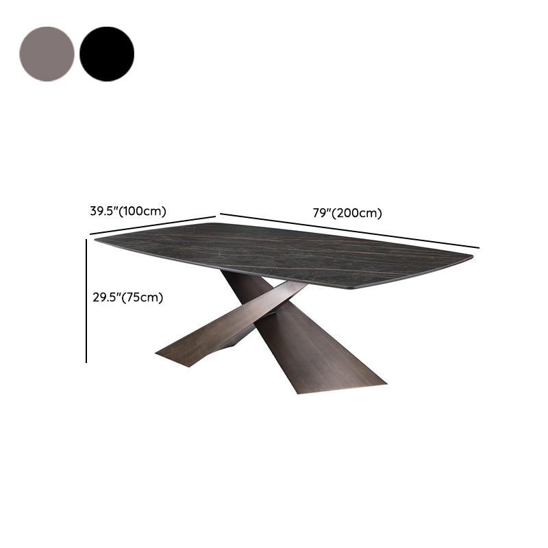 Contemporary Style Rectangle Dining Table Sintered Stone Table with Metal Legs for Kitchen
