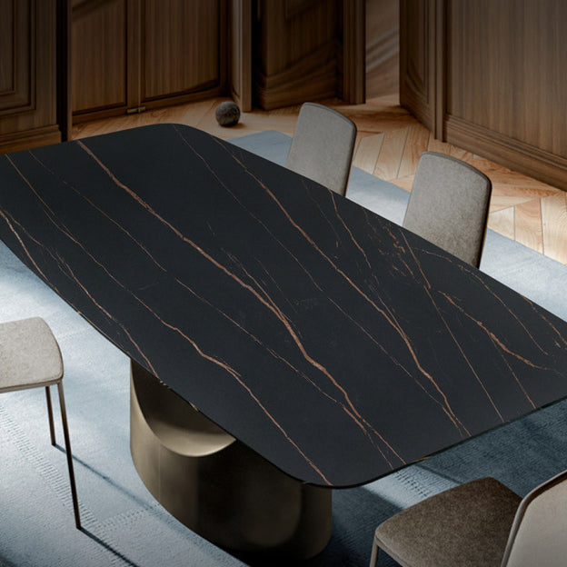 Modern Rectangle Dining Table Sintered Stone Table with Metal Legs for Kitchen