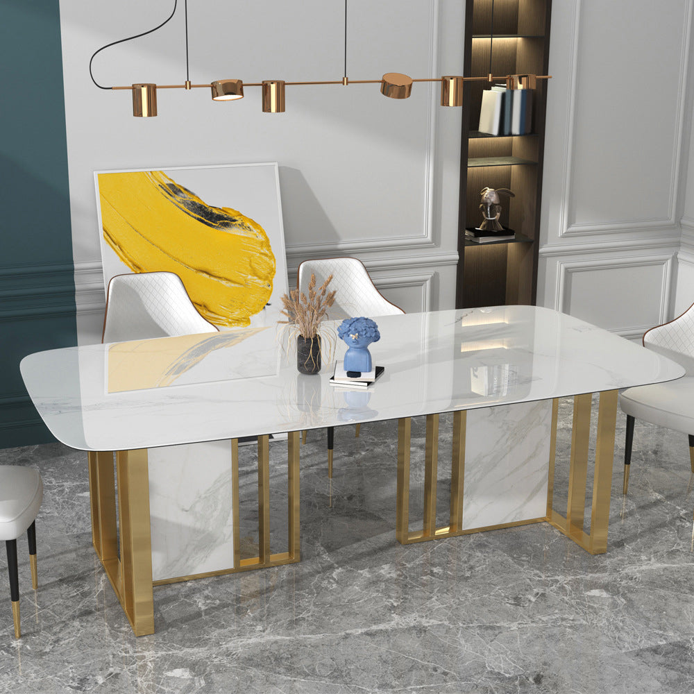 Glam Rectangle Dining Table Sintered Stone Table with Metal Legs for Home Use