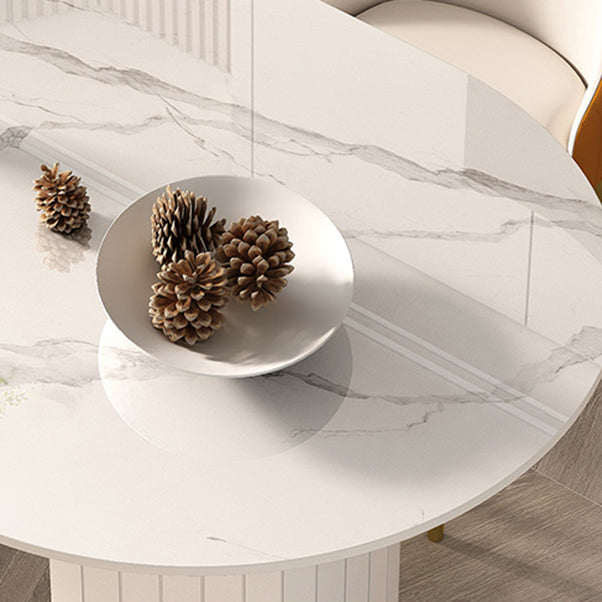 Modern Oval Dining Table Stone Dining Table with Iron Double Pedestal