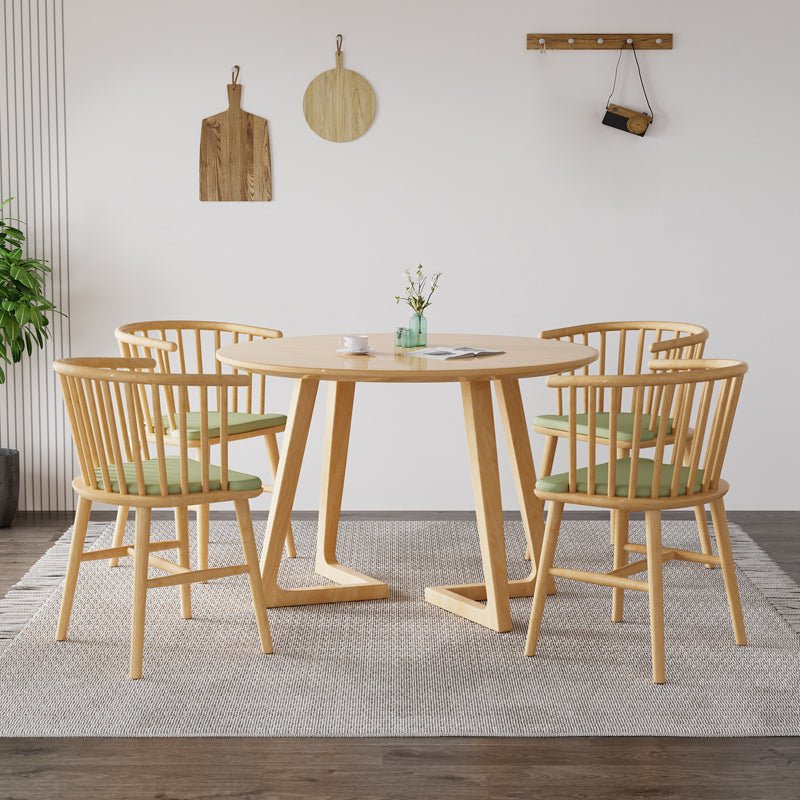Modern Round Dining Table Rubberwood Solid Wood Dining Table with Sled Base