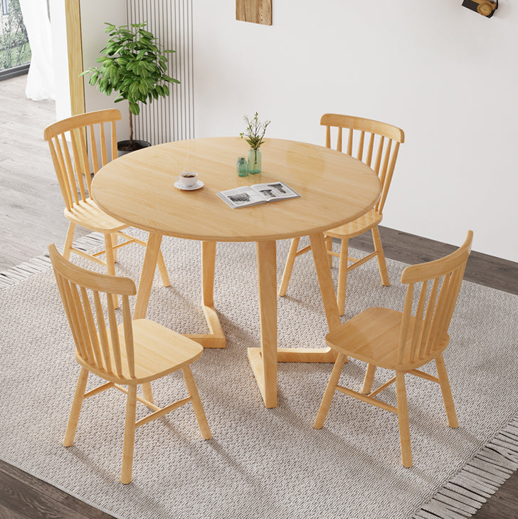 Modern Round Dining Table Rubberwood Solid Wood Dining Table with Sled Base