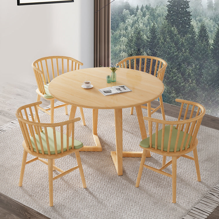 Modern Round Dining Table Rubberwood Solid Wood Dining Table with Sled Base
